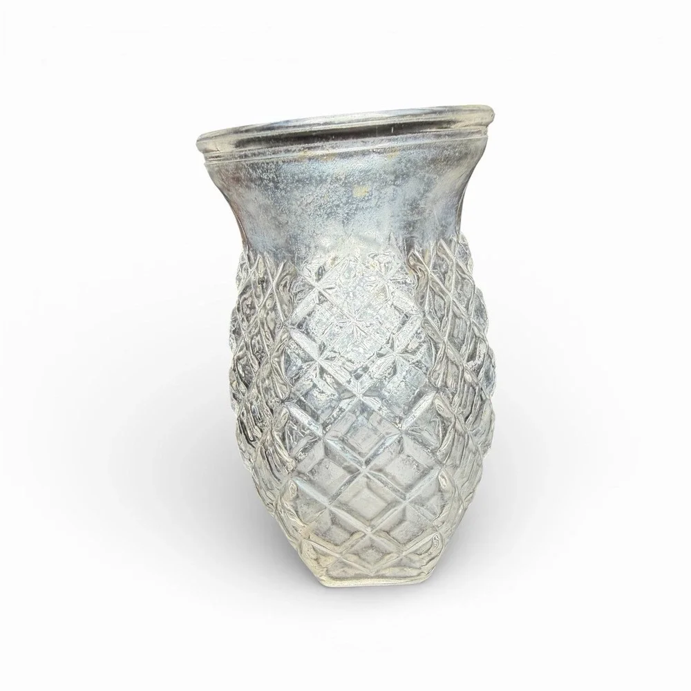 Vintage Mercury Glass Pineapple Vase‎ Silver Textured Diamond Pattern Decor